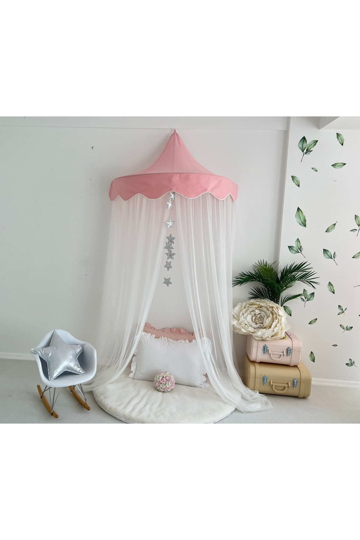 PAMUKA Pembe Beyaz Tente Cibinlik