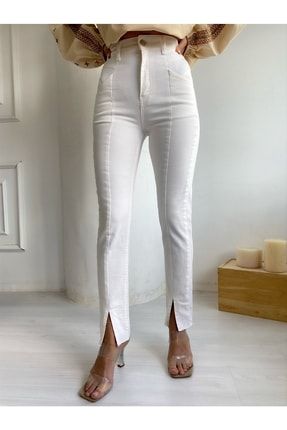 Önü Dikişli Pamuklu Pantolon Beyaz ANG-P-641