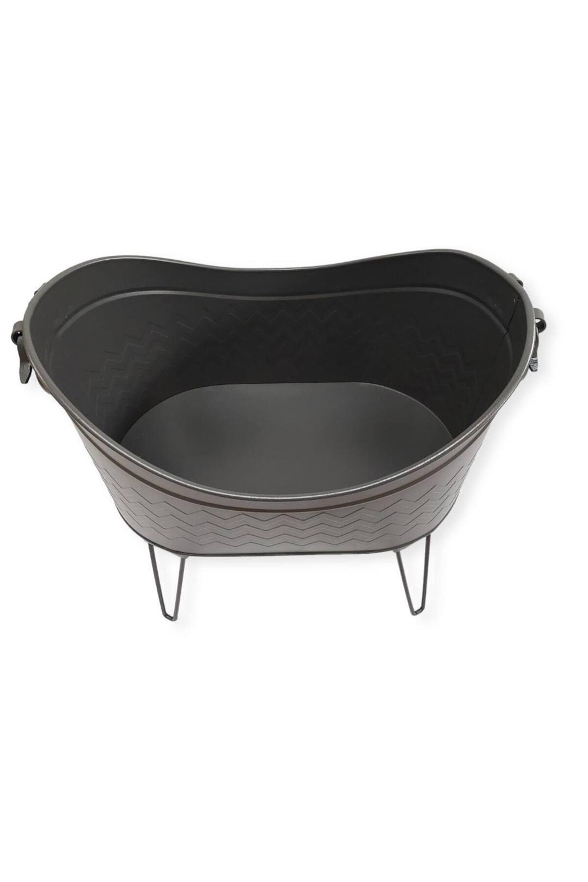 Mat Siyah Oval Katlanır Ayaklı Odun Kovası 54x38 Cm Yükseklik: 45 Cm 3