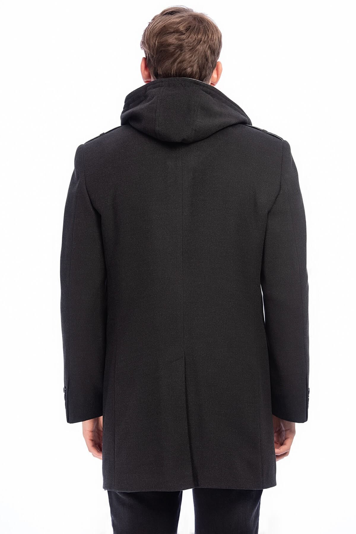 DYNAMO-Men's Smoked Wool Blended Cashmere Hooded Zippered Front and Buttoned Coat 2