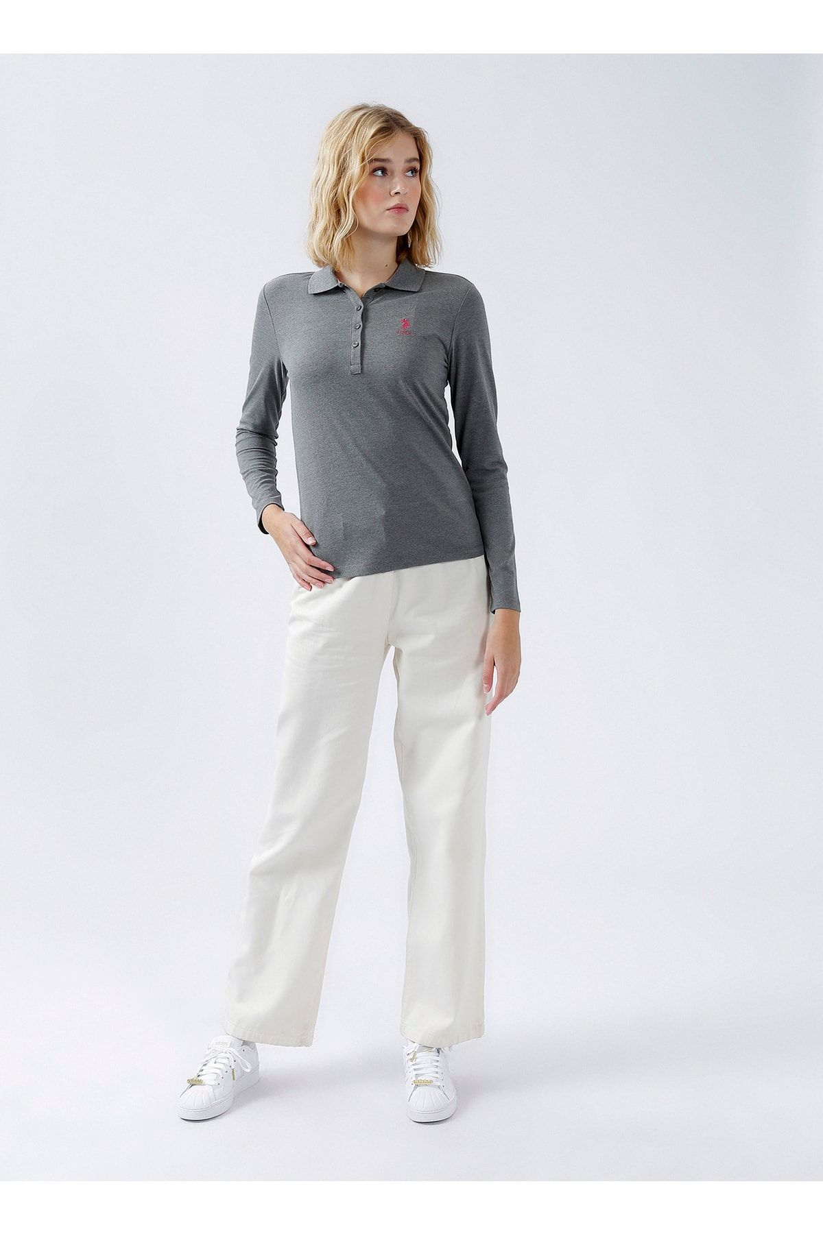 سویشرت زنانه طوسی یقه ساده Tpg-sk022 U.S. Polo Assn.