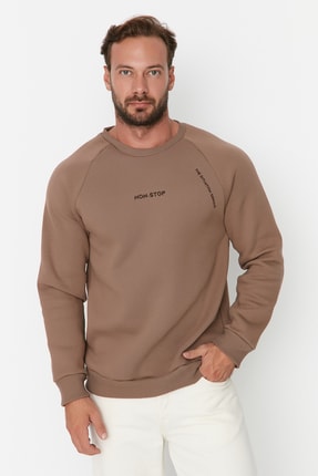 TRENDYOL MAN Vizon Erkek Regular/Normal Kesim Reglan Kollu Yazı Baskılı Pamuklu Sweatshirt TMNAW22SW0726