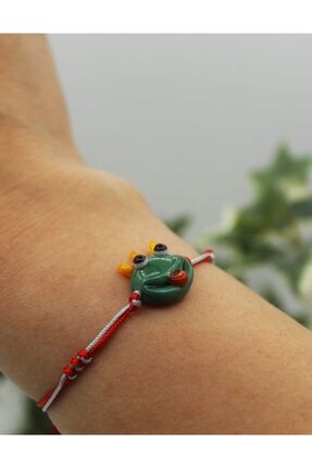 Murano Cam Sevimli Kurbağa Prens Tasarım Örgü Çift Renk Ipli 925 Ayar Gümüş Aparatlı Bileklik KURBAGAPRENS-M1