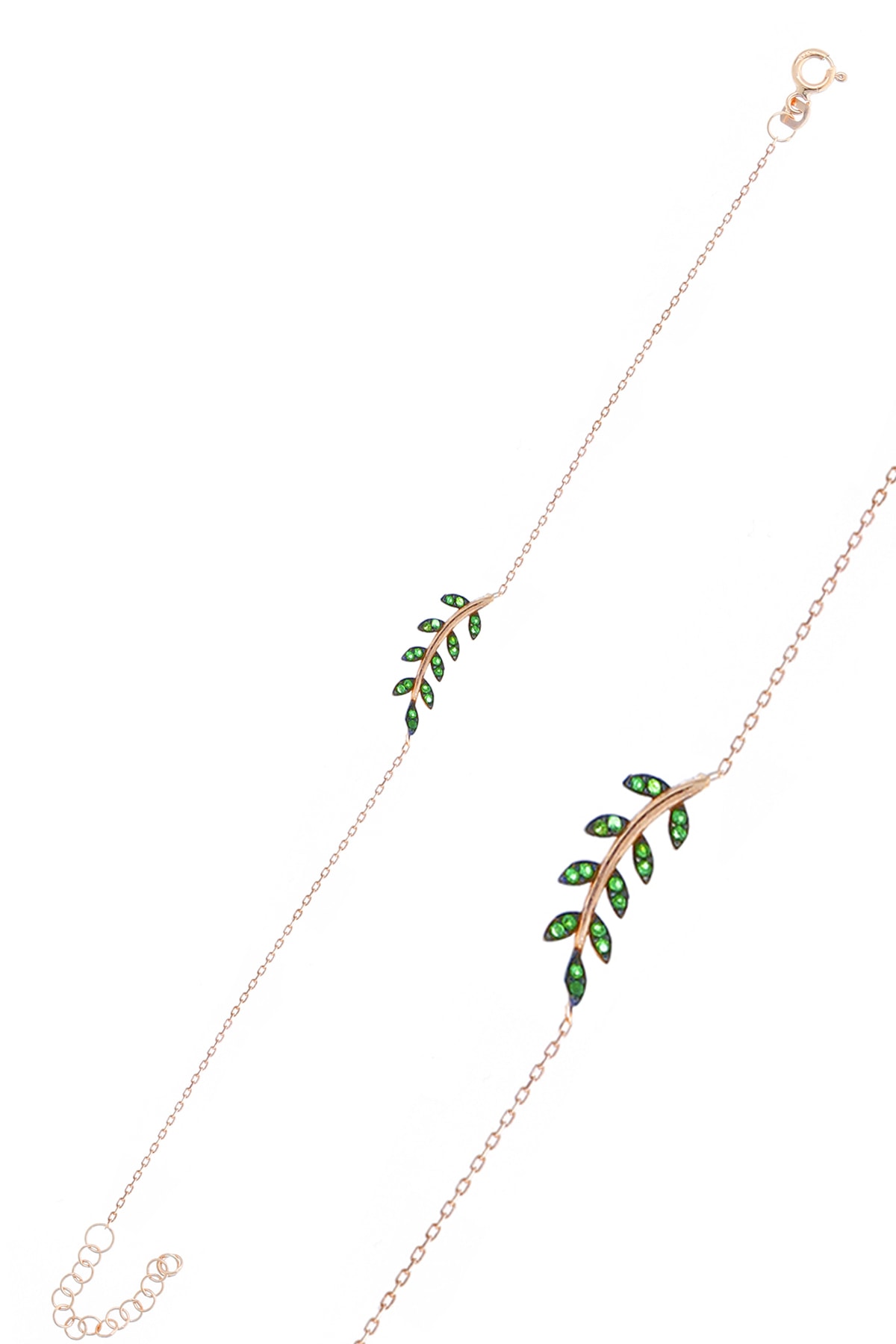 Doğan Silver Kadın Gümüş & Rose Yaprak Modeli Yeşil Taşlı Bileklik Dgn20751