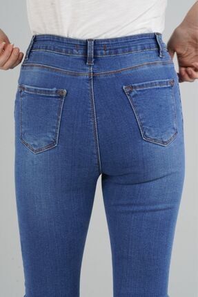 /nezik-4342 Kadın Mavi Taşlamalı Yüksek Bel Skinny Jeans NEZİK 4342