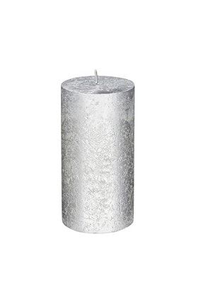 Gümüş Rustik Metalik Silindir Mum 140 x 68 mm 1 Adet SR19100422