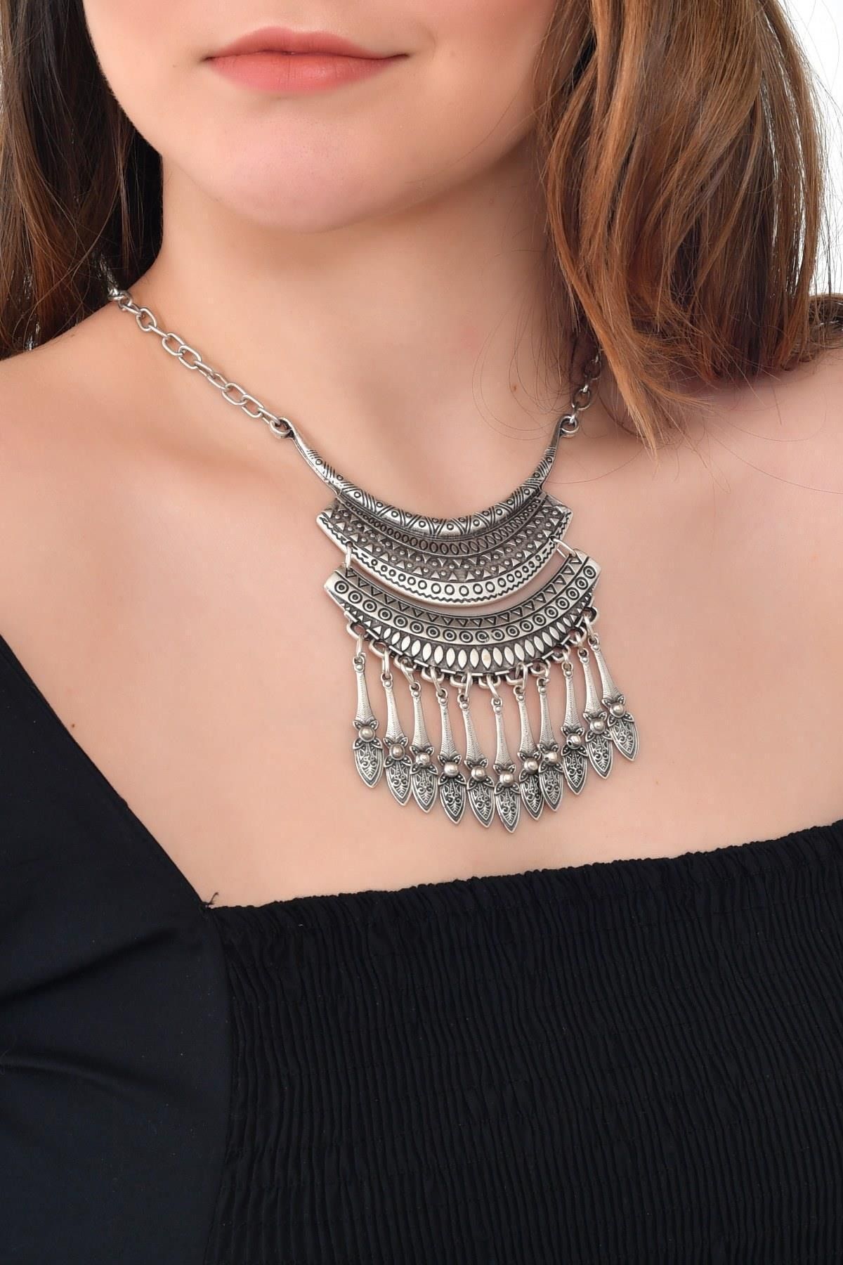 Bohemian hot sale silver necklace