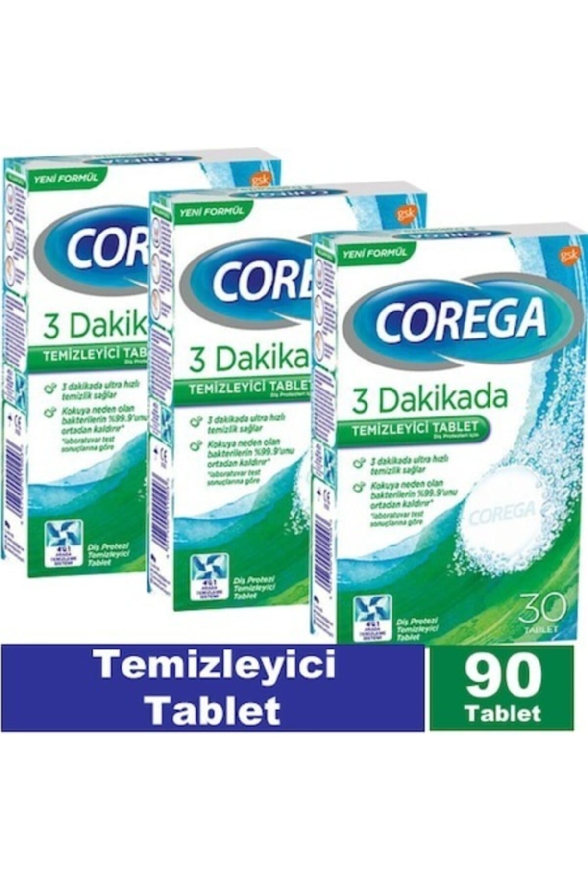Corega Diş Temizleyici Tablet 30'lu - 3 Adet