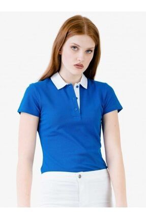 Beyaz Polo Yaka Detaylı Mavi T-shirt 70077