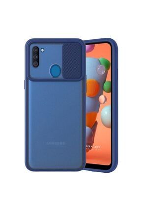 Samsung Galaxy A11 - M11 Uyumlu Kamera Lens Korumalı Sürgülü Mavi Kılıf ZÇ-08-GALAXY-A11