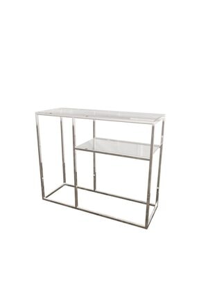 Evka Lumina Konsol Paslanmaz Ayak Şeffaf Cam Tabla