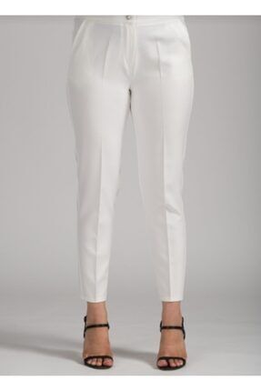 Kadın Beyaz Bilek Boy Kumaş Pantolon BİLEK5758