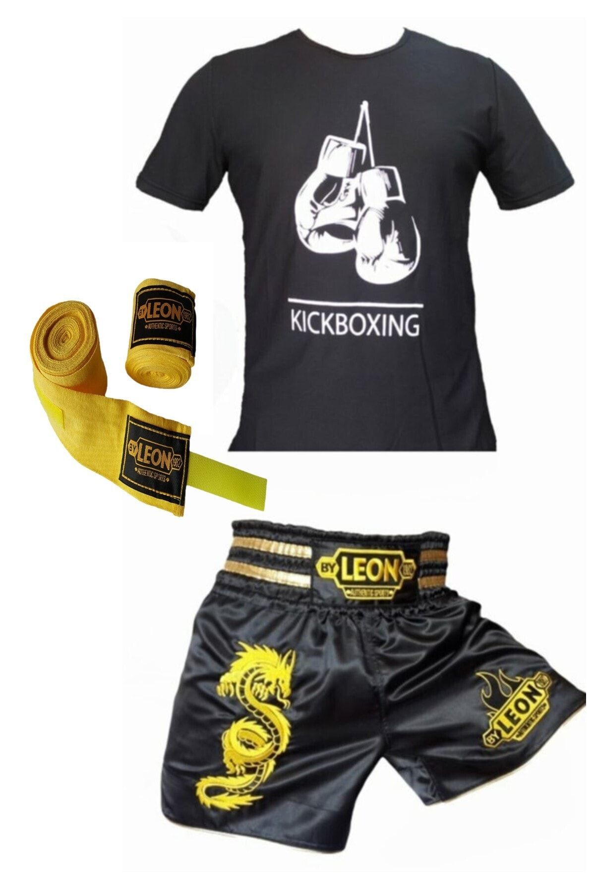 تجهیزات بوکس زرد شورت های شرت تایلندی Kickboxing Set shirt Thai T 3.5 متر مجموعه By Leon 1982
