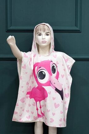 Çocuk Bornoz Havlu Panço flamingo