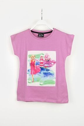 Aplike Baskılı Kız Pembe T-shirt DK0133002