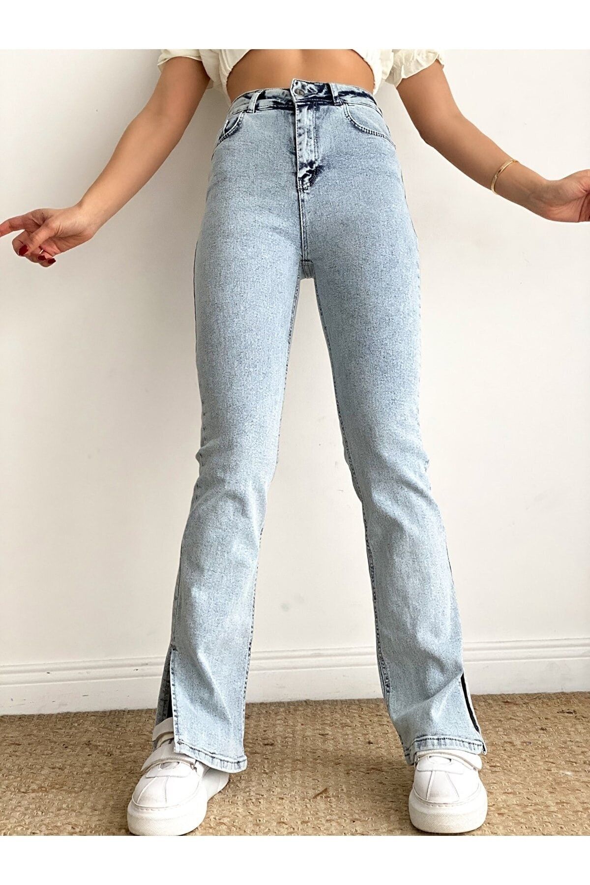 Livik-Maybach Femei Blue Lycra Pantaloni largi, cu talie super inalta, cu picior lat Erdem 5