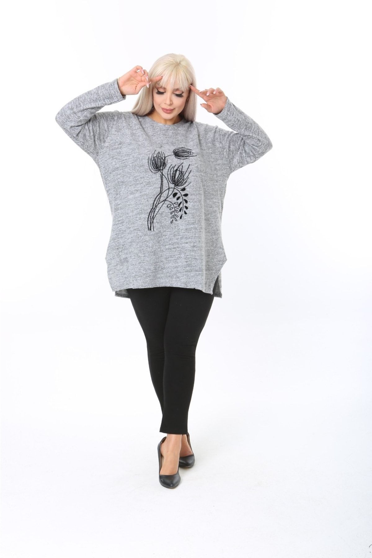 t gers ze Plus Size Sweater Gray Mom Trendyol