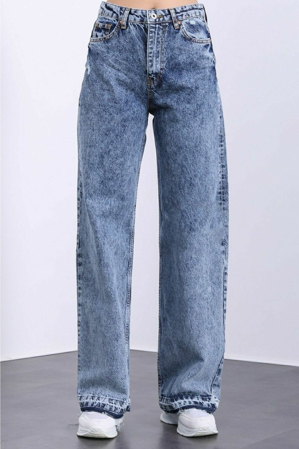 Livik-Fashion Nova Gold Lycra Loose Damen-Jeans in mittlerer Schneeblau-Qualität mit superhoher Taille und lockerem Bein 4
