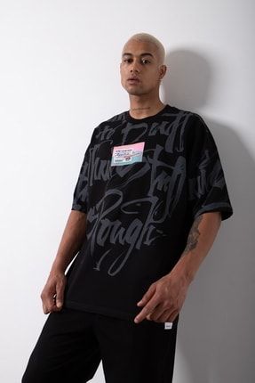 Oversize Reckless Baskılı Organik Pamuklu T-shirt Siyah M1748