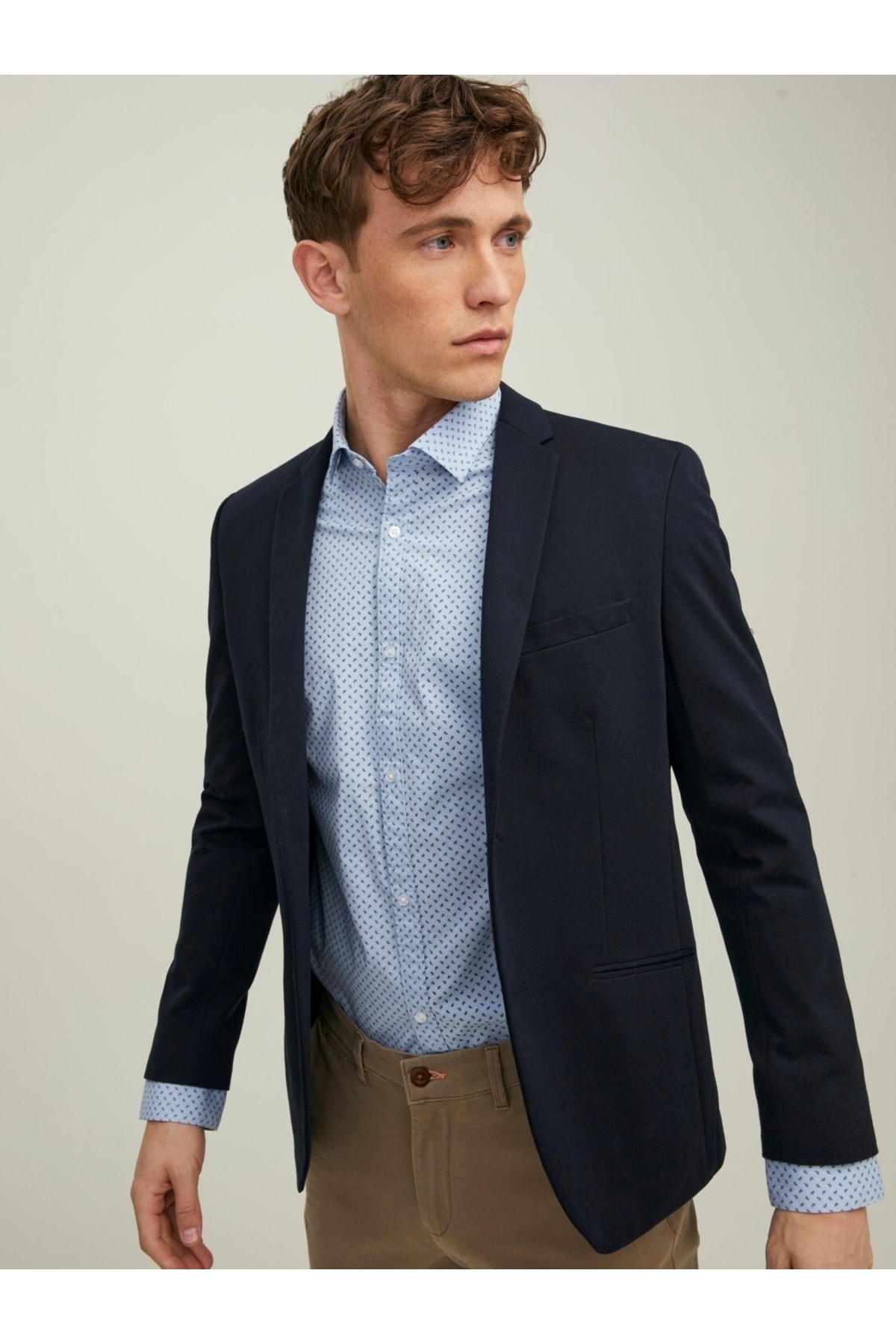 پیراهن جک اند جونز مردانه پنبه - الاستین آبی  راسته Regular/رگولار    بیسیک Daily/روزانه | Jack & Jones 12215450 - تصویر 6