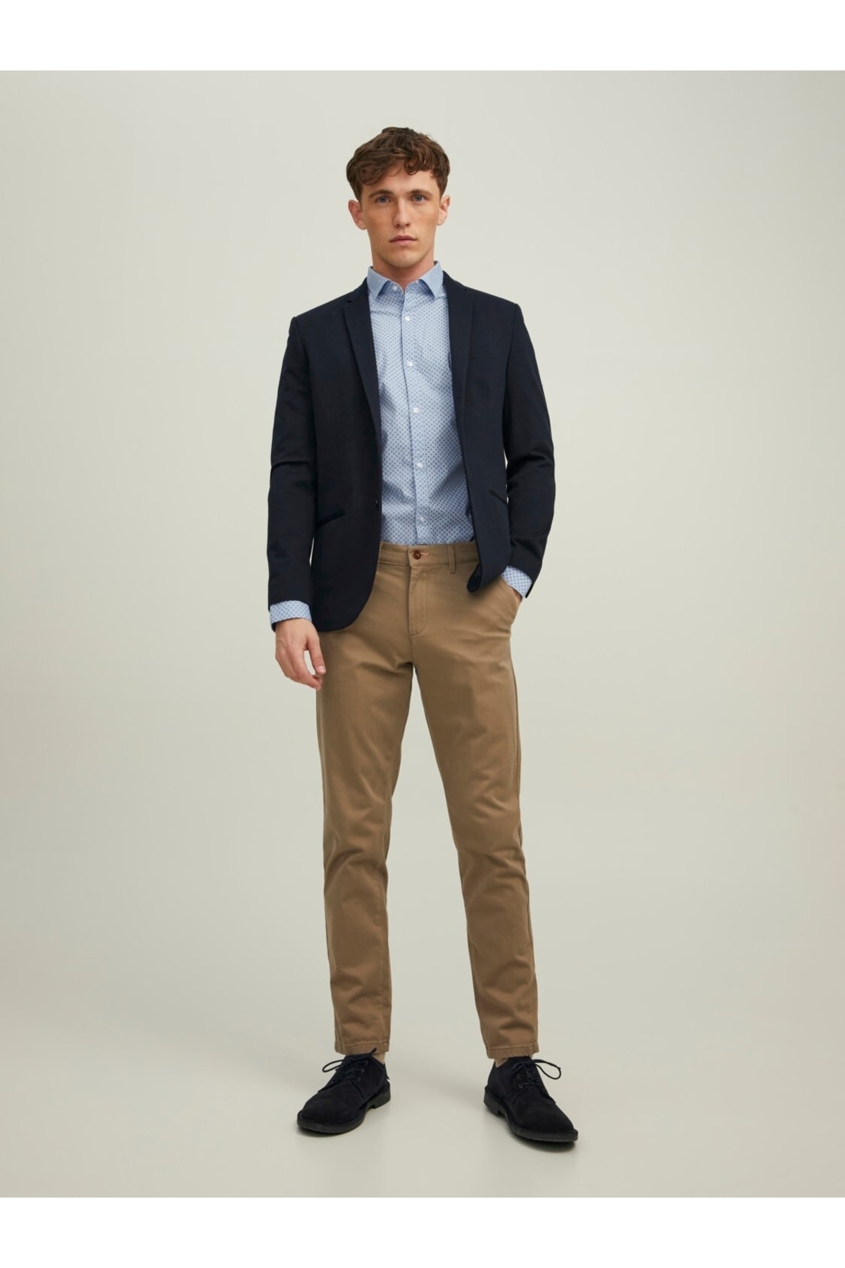 پیراهن جک اند جونز مردانه پنبه - الاستین آبی  راسته Regular/رگولار    بیسیک Daily/روزانه | Jack & Jones 12215450 - تصویر 7