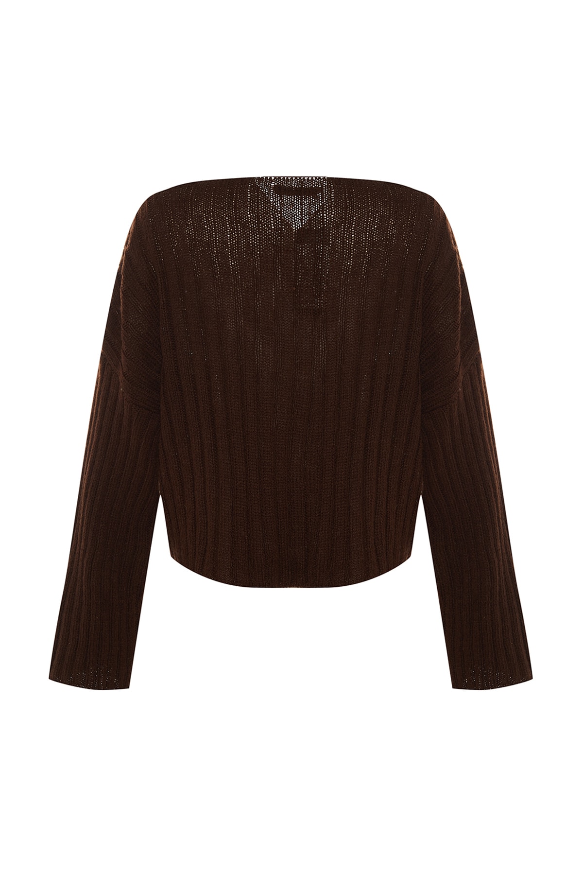 Trendyolmilla  Kahverengi Merserize Görünümlü Yünlü Geniş Kalıp Basic Triko Kazak TWOAW23KZ01844 - Görsel 7