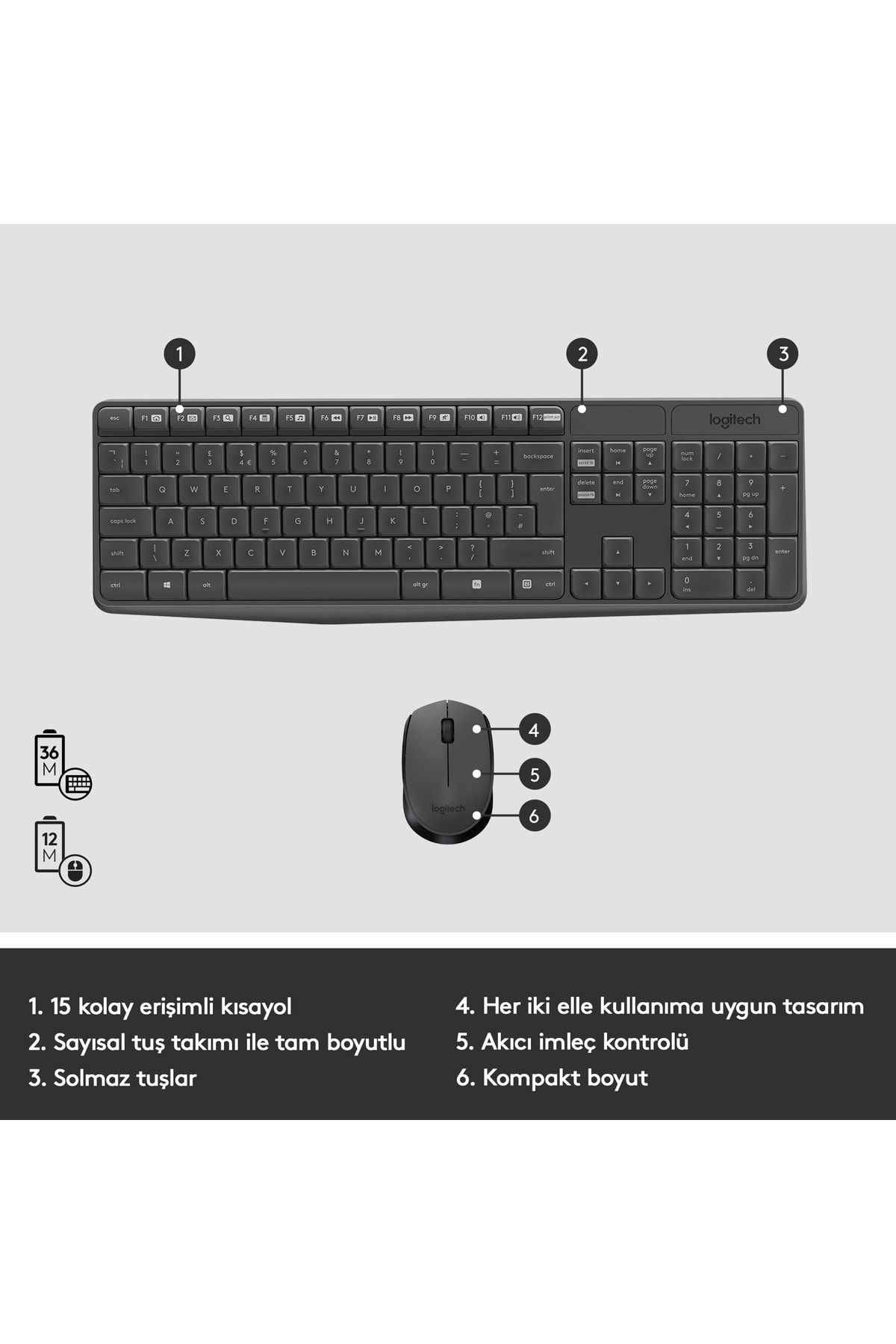 Mk235 Usb Kablosuz Türkçe Klavye Mouse Seti - Siyah