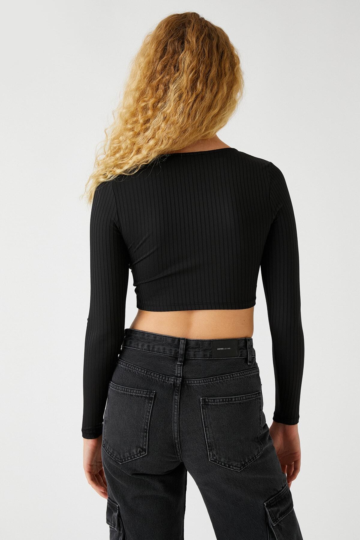 Koton-Women's Black T-Shirt 3WAK30041EK 4