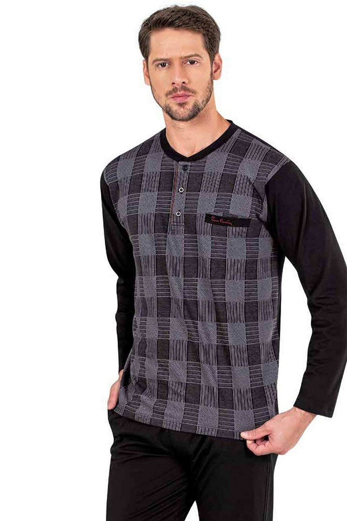ست پیژامه مشکی مردانه لباس خواب ژاکارد 6001 23k Pierre Cardin