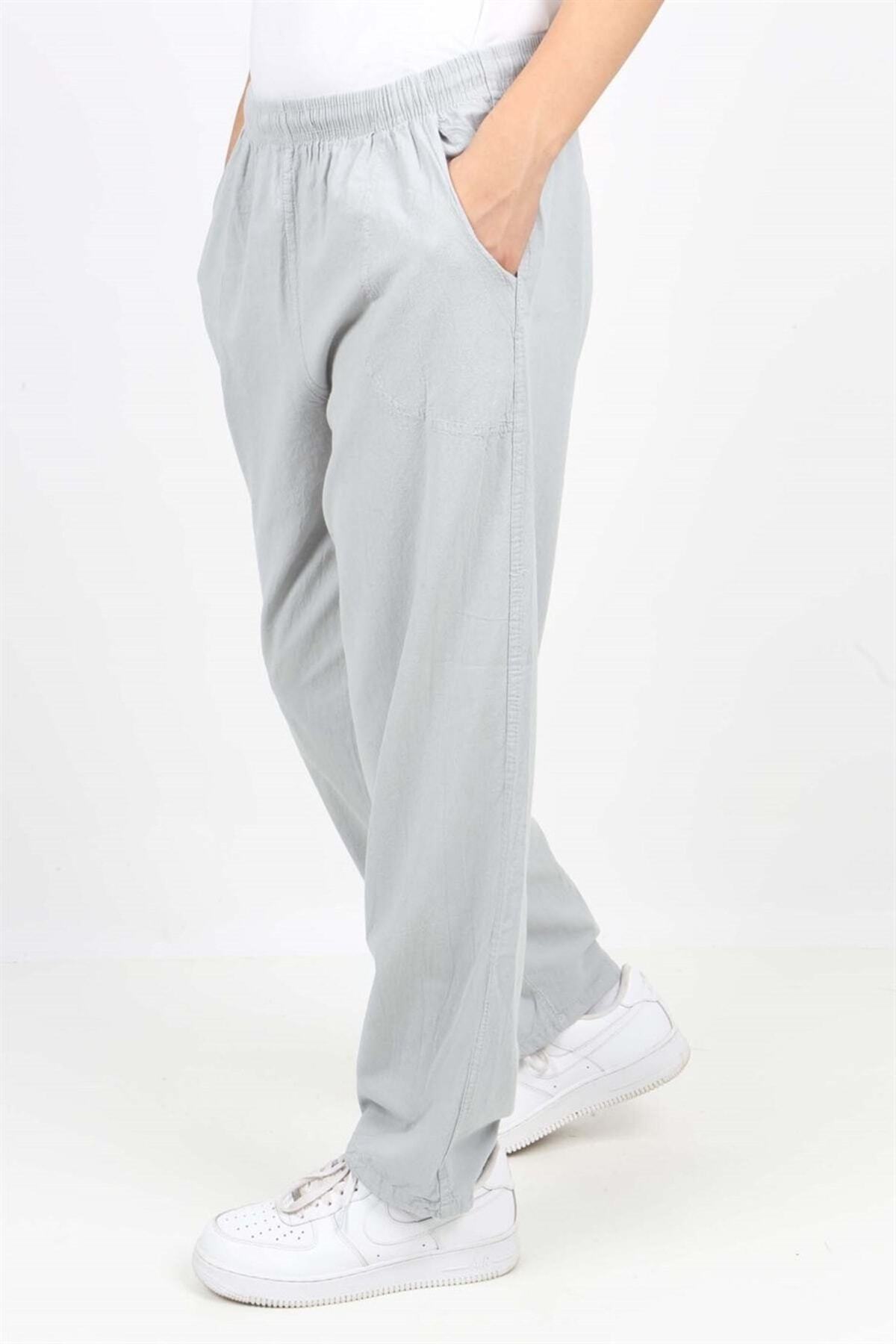 Dechers-Thin Summer Elastic Waist Linen Look 100% Cotton Trousers 4