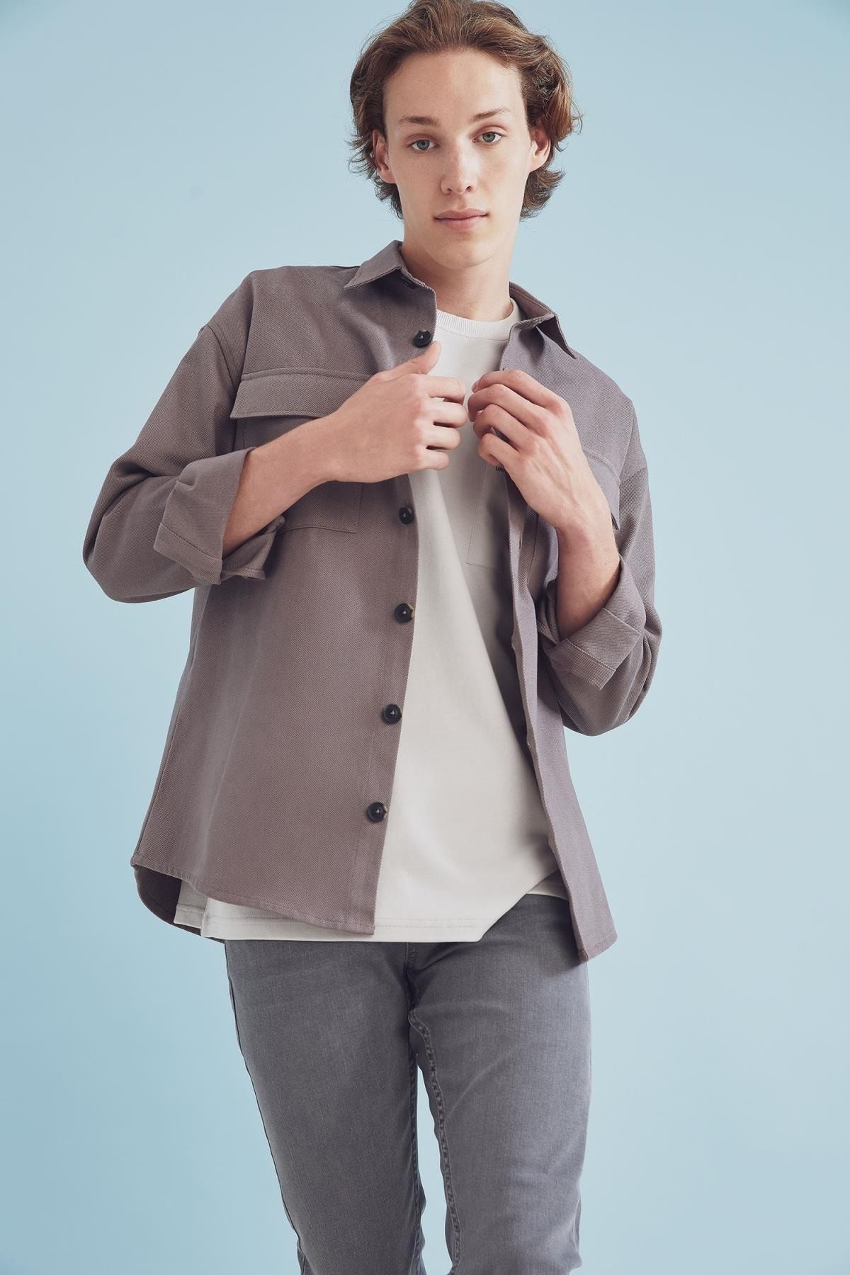 DeFacto-Cool Oversize Fit Basic μακρυμάνικο μπουφάν με διπλή τσέπη 5