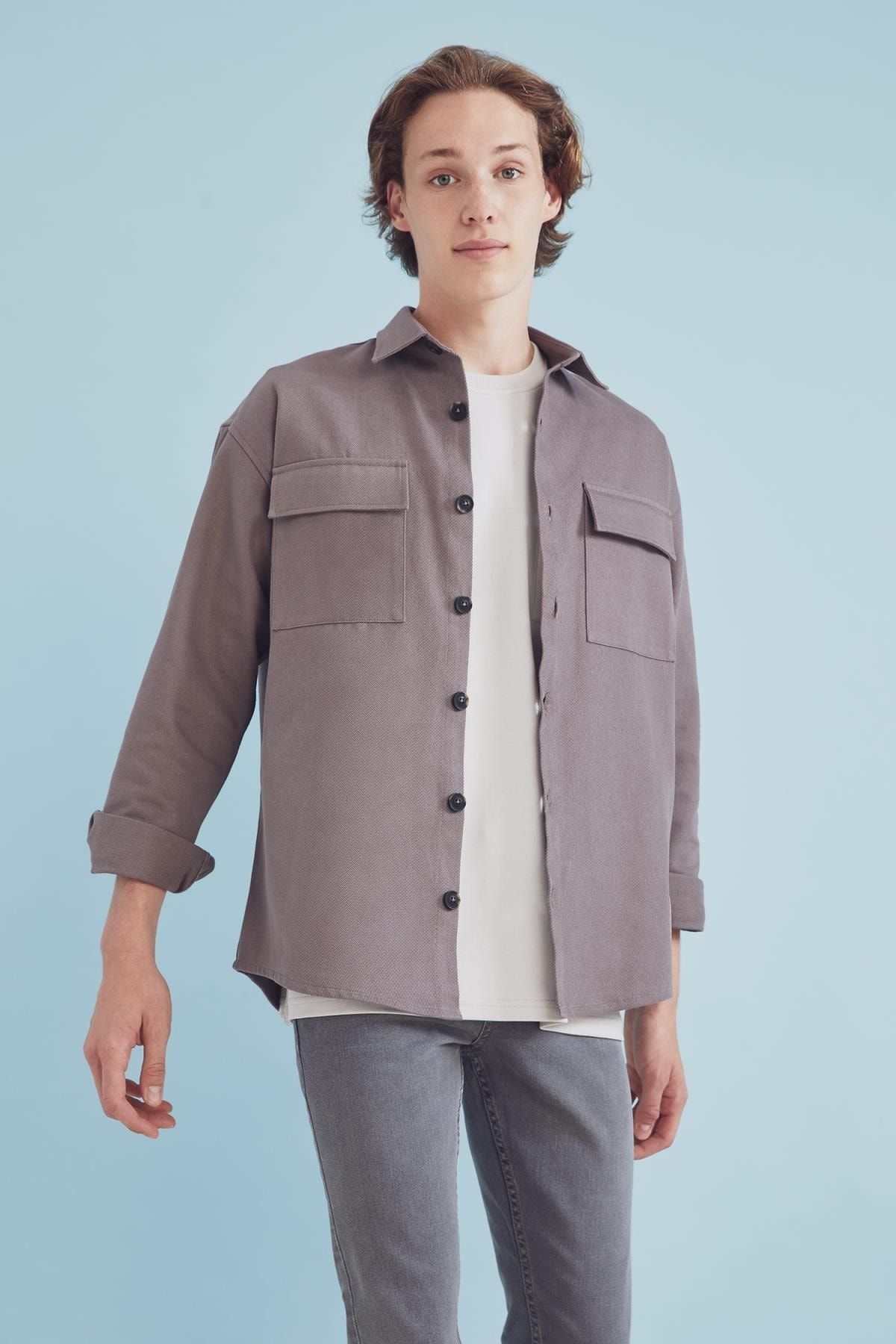 DeFacto-Cool Oversize Fit Basic μακρυμάνικο μπουφάν με διπλή τσέπη 7