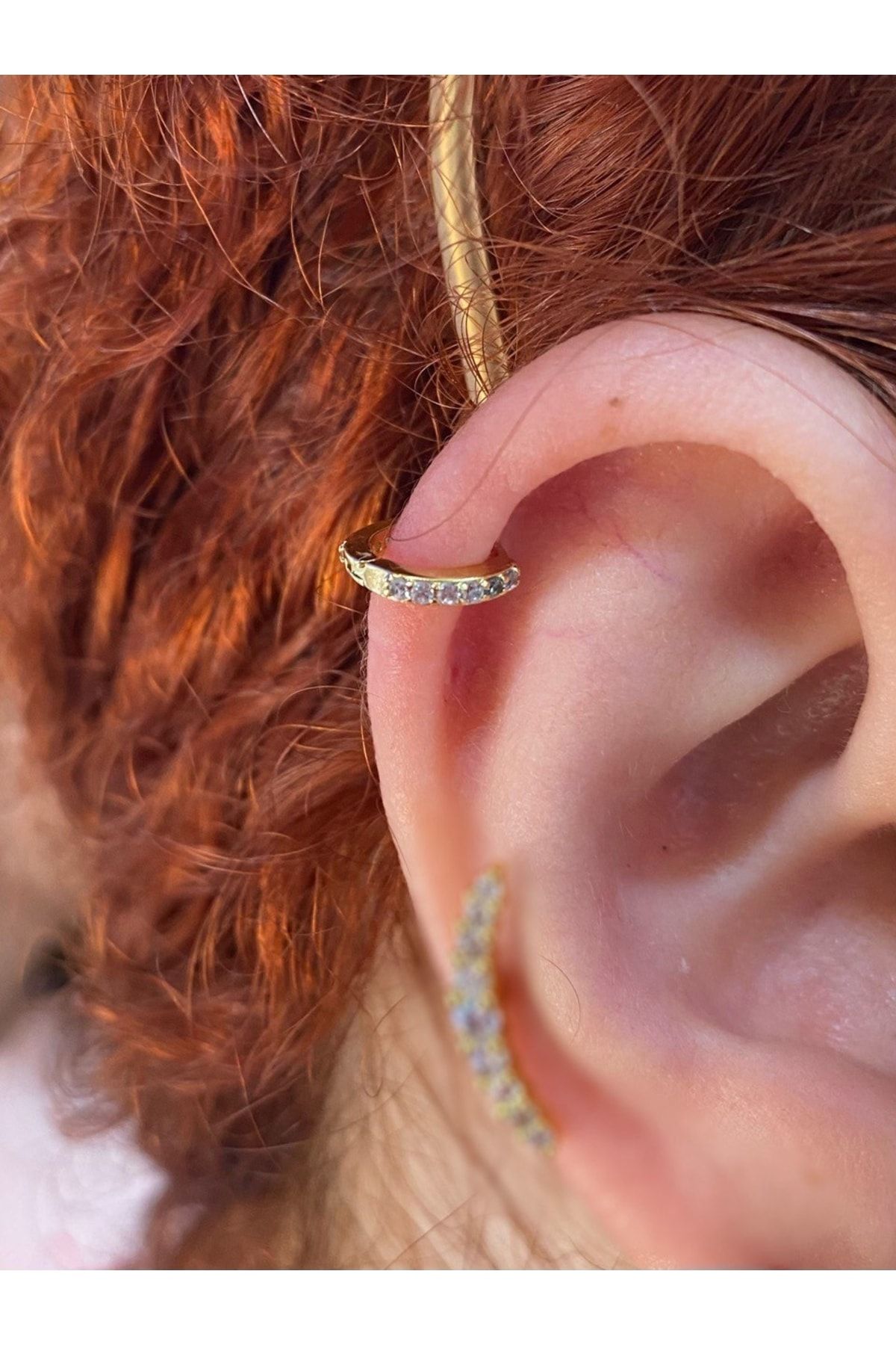 Cerrahi Çelik Tam Tur Taşlı Halka Tragus Kıkırdak rook lobe Piercingi