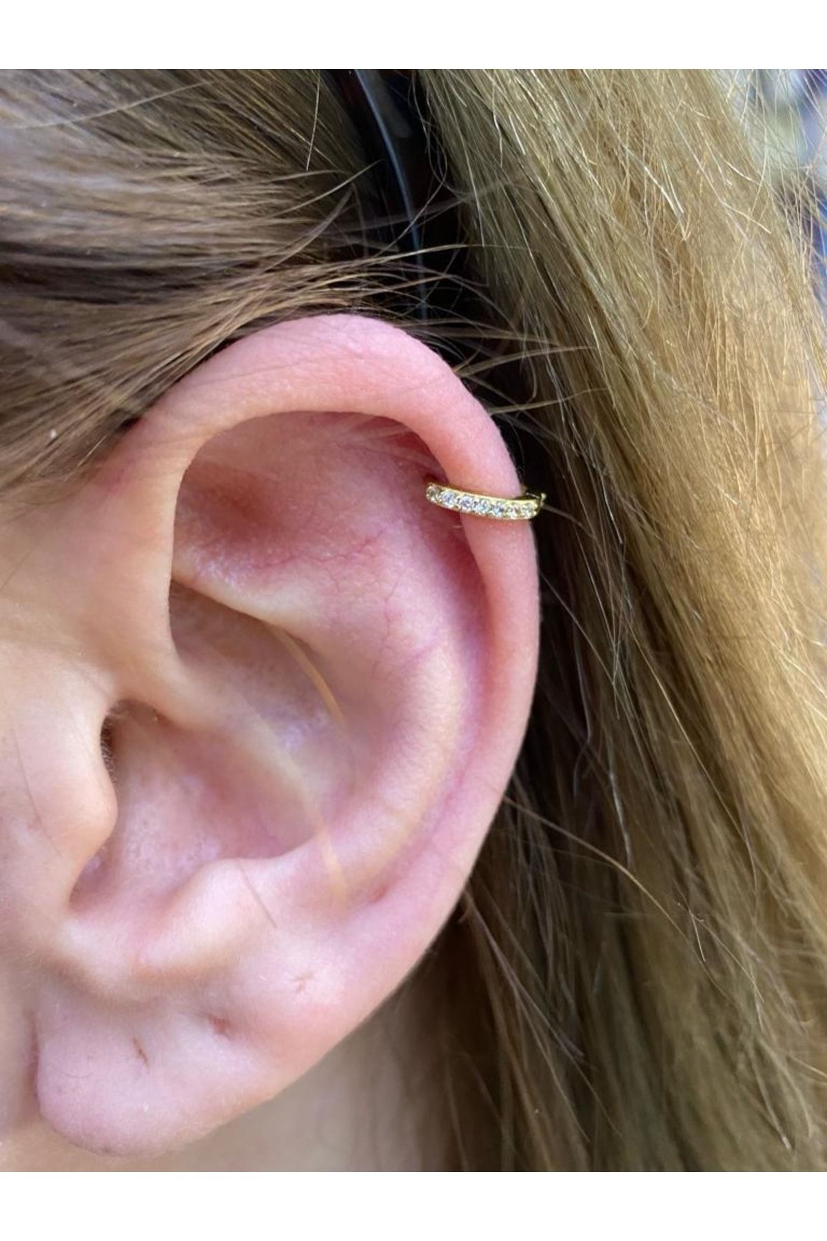 Cerrahi Çelik Tam Tur Taşlı Halka Tragus Kıkırdak rook lobe Piercingi