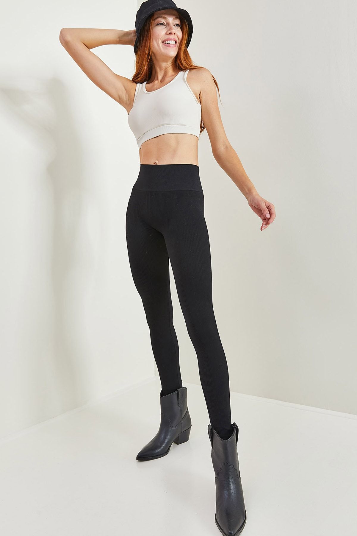 Bianco Lucci Gerippte Leggings für Damen mit breitem Gürtel - Trendyol