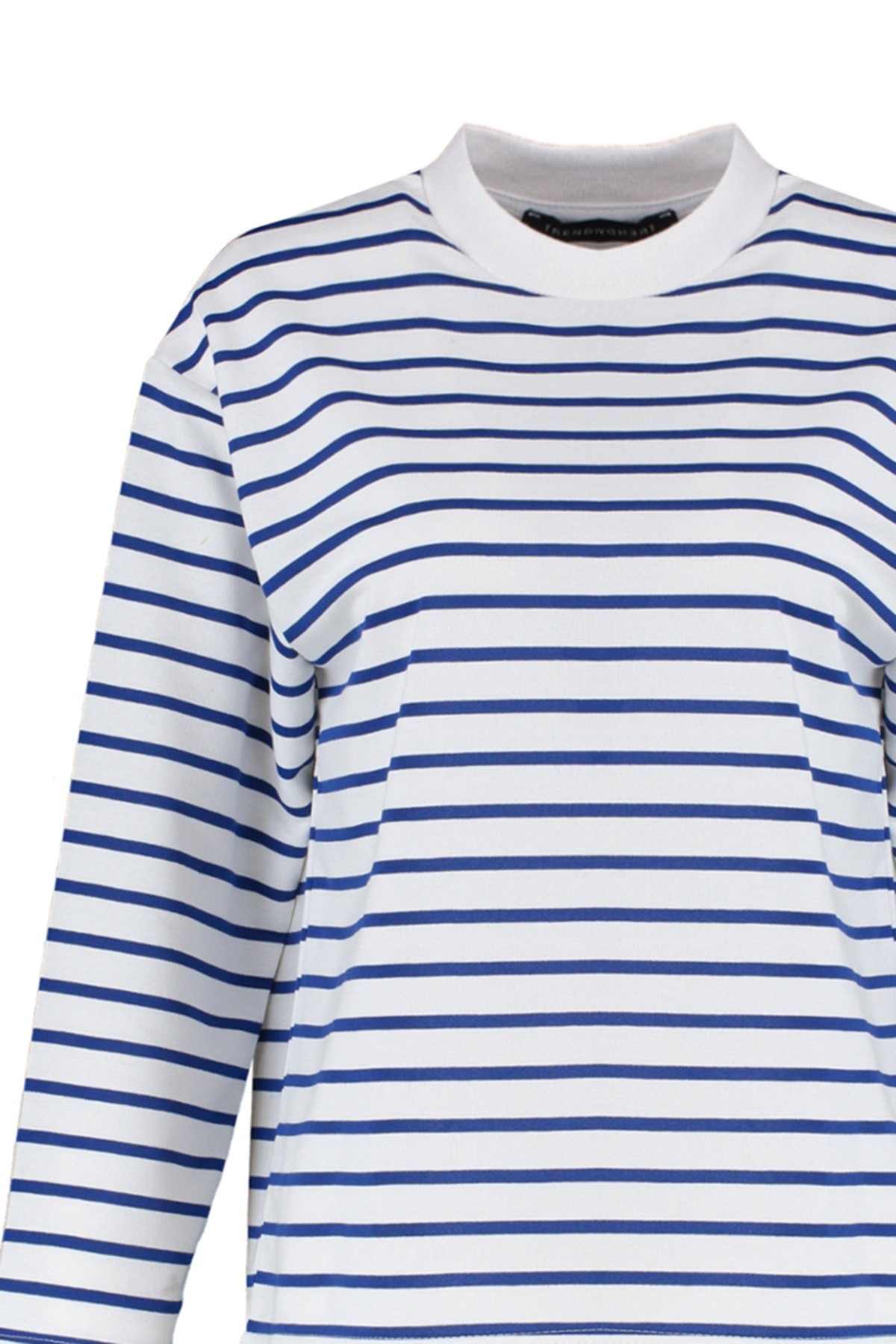 Trendyolmilla  Beyaz Çizgili Oversize/Geniş Kesim Bisiklet Yaka İnce Örme Sweatshirt TWOAW23SW00326 - Görsel 9