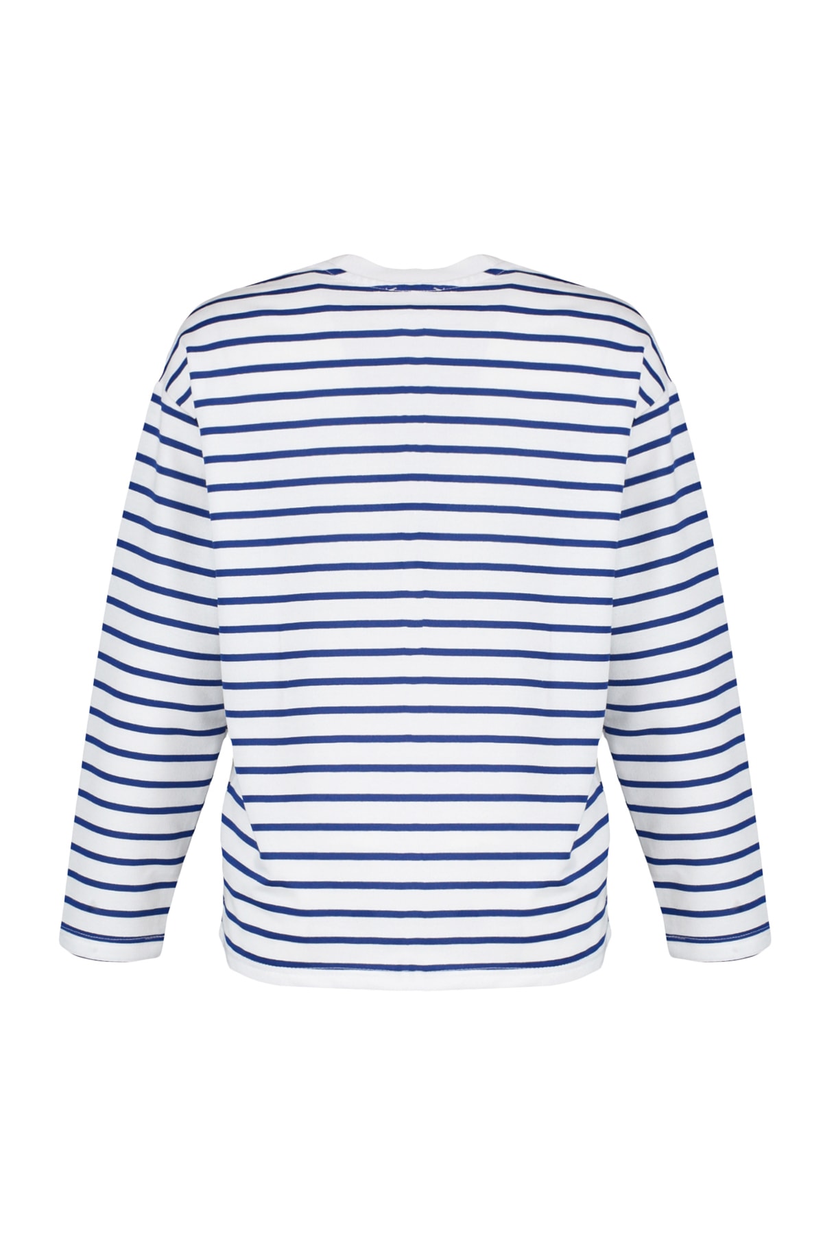 Trendyolmilla  Beyaz Çizgili Oversize/Geniş Kesim Bisiklet Yaka İnce Örme Sweatshirt TWOAW23SW00326 - Görsel 10