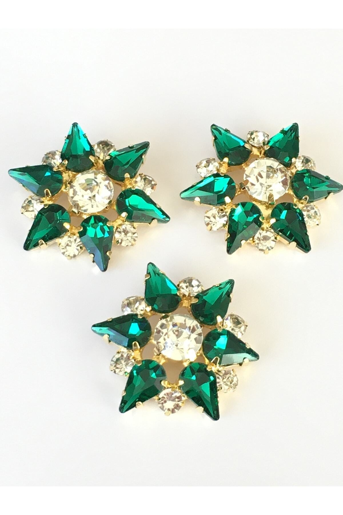 Stone Button Big Star Model Set of 3 Emerald Green
