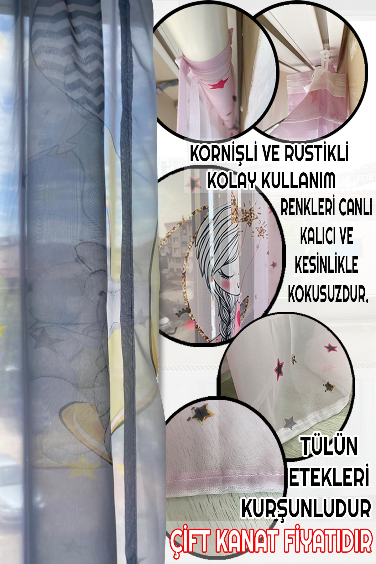 Bebişim Halı Bebişim Yıldızlı Çocuk Odası Tül Perde fotoğrafı 2 (önizleme)