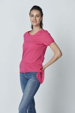 Organik Pamuk Yandan Bağlamalı Basic Kadın T-shirt LET-81