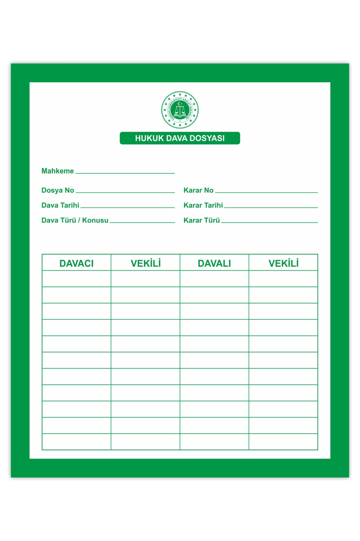 Kaya Avukat Hukuk Dava Dosyası Yeşil 1. Kalite 25 Adetlik Paket