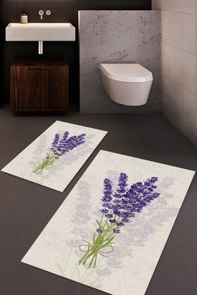 Lavanta Desenli Banyo Halı Takımı (60x100/40x60) - Cp371 CP371