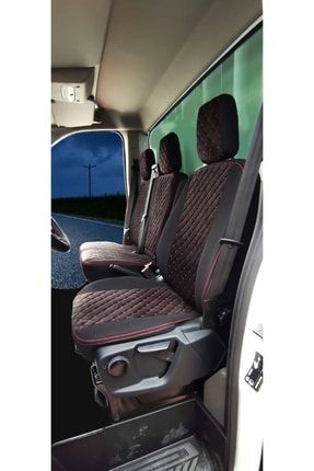 Ford Transit Tek Kabin Özel Dikim Kapitone Desen Taytüyü Kumaş Oto Koltuk Kılıfı Siyah-kırmızı transitozel01tr784501