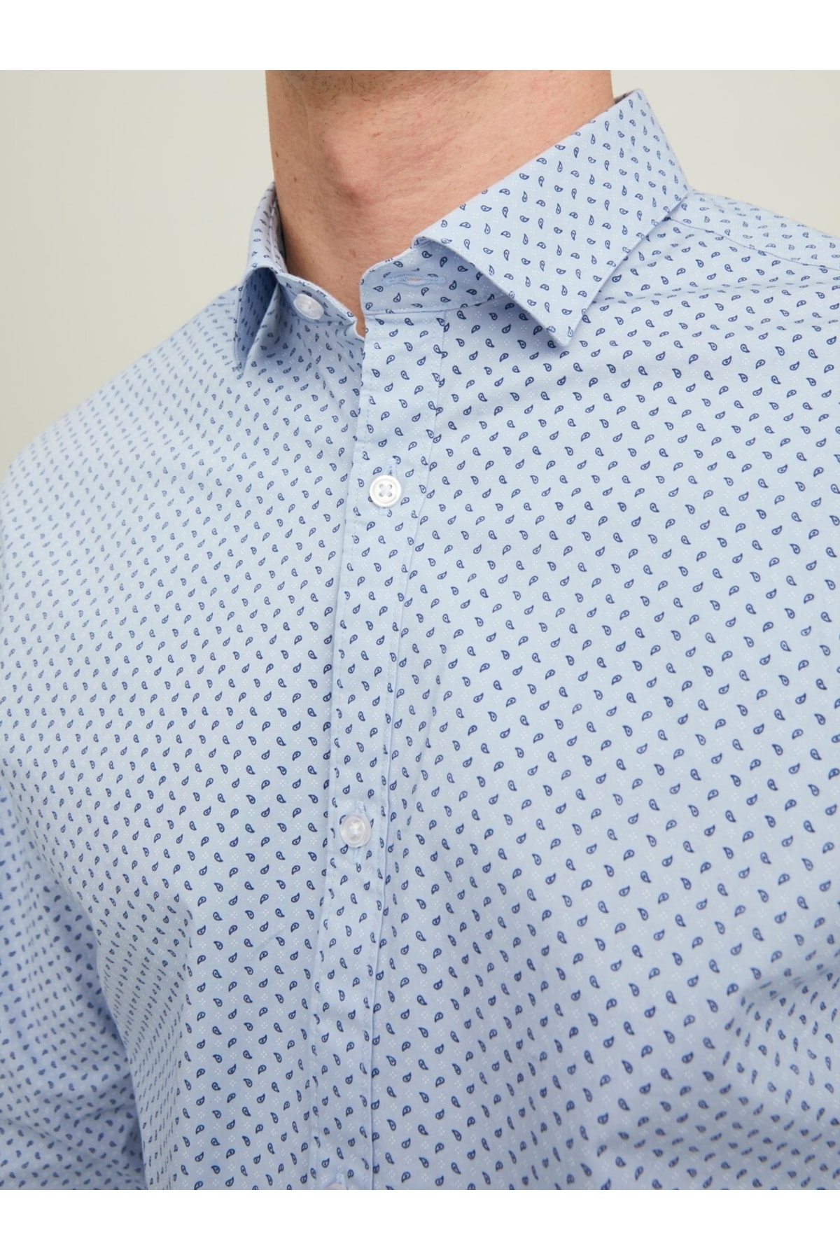 پیراهن جک اند جونز مردانه پنبه - الاستین آبی  راسته Regular/رگولار    بیسیک Daily/روزانه | Jack & Jones 12215450 - تصویر 4