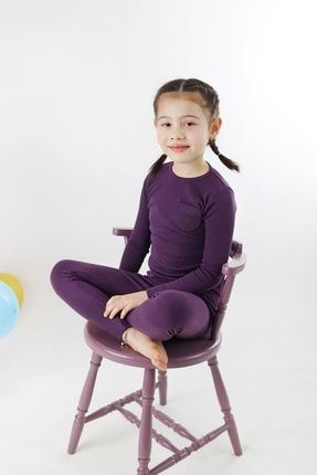 Organik Pamuklu Fitilli Mor Renk Çocuk Uzun Kollu Takım SBM000013-purplelongset