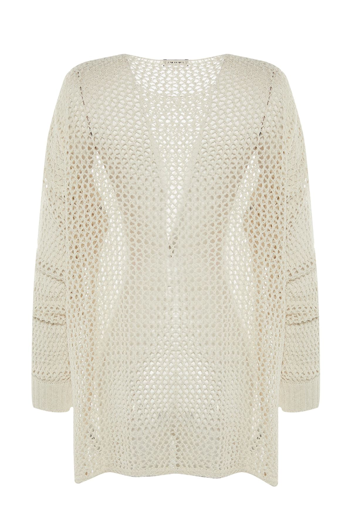 Trendyol Collection-Pulover din tricotaje ajurata/gauri din bumbac, ecru, cu ajustare extra larga TWOAW20FV0184 7