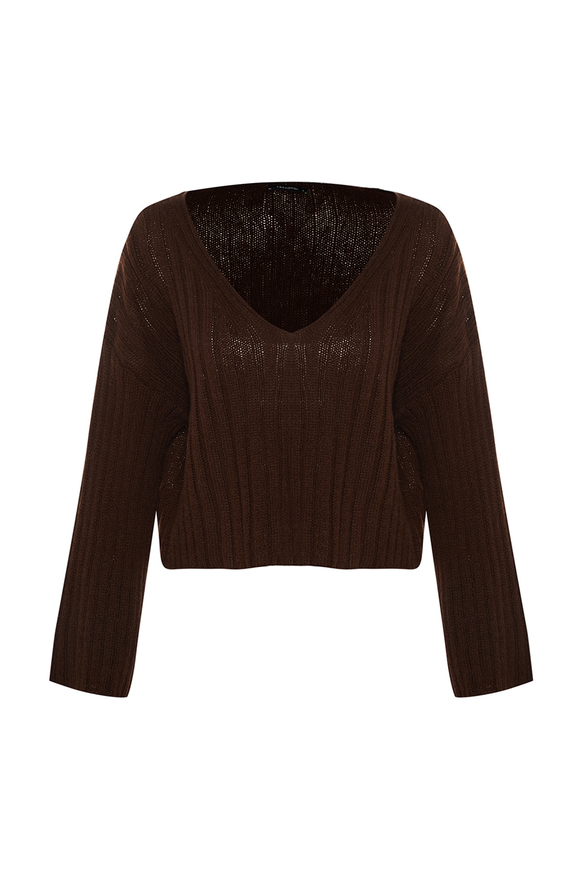 Trendyolmilla  Kahverengi Merserize Görünümlü Yünlü Geniş Kalıp Basic Triko Kazak TWOAW23KZ01844 - Görsel 8