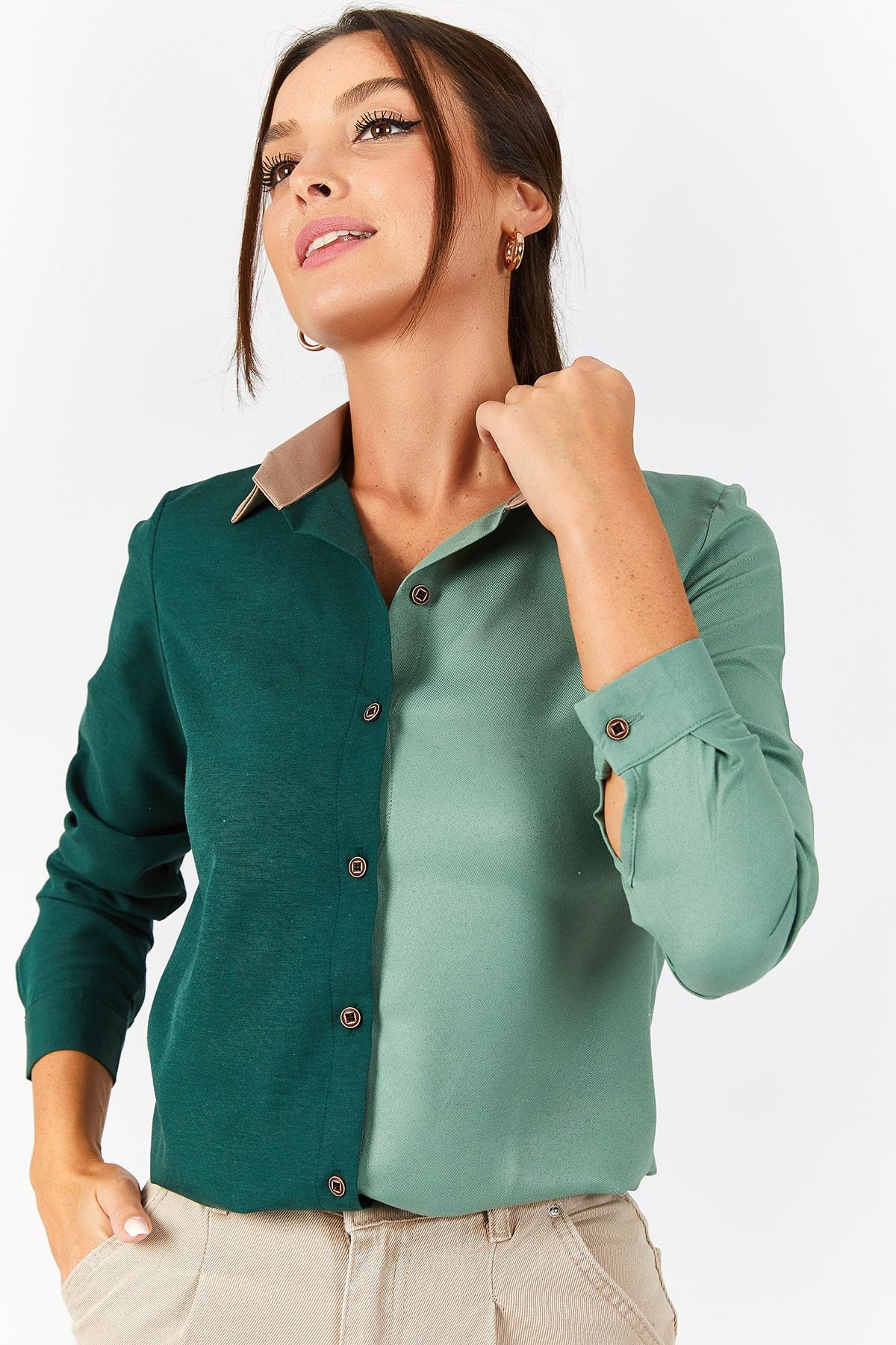 Dark green long sleeve shirt womens discount