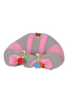 Çıngıraklı Gri-pembe Bebe Yatmaz Bebek Oturma Destek Minderi Bebek Koltuğu BYOS-01