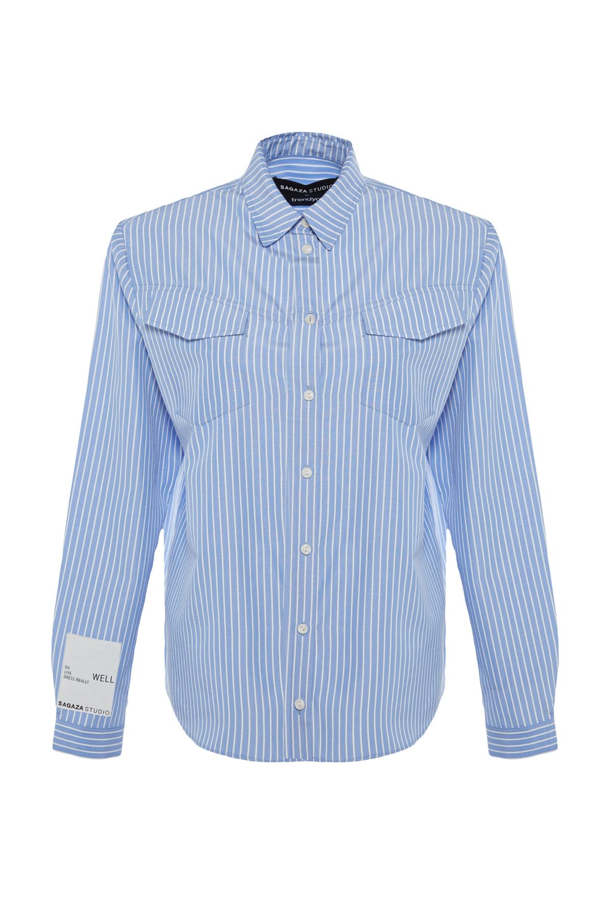 Trendyol Collection-X Sagaza Studio Weiß-Blaues Hemd mit Taschendetail TPRAW23GO00022 7